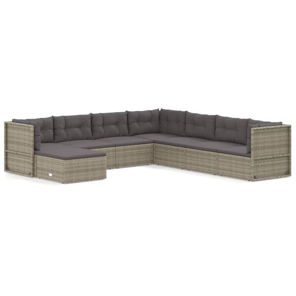 vidaXL 8 pcs conjunto lounge de jardim c/ almofad&otilde;es vime PE cinzento