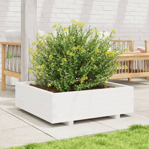 vidaXL Vaso/floreira de jardim 80x80x26,5 cm pinho maci&ccedil;o branco