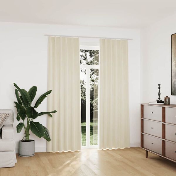 vidaXL Cortinas blackout com ganchos 2 pcs 140x225 cm veludo cor creme