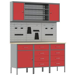 vidaXL Arm&aacute;rio de Trabalho com gaveta 7 unid. Vermelho e Cinza