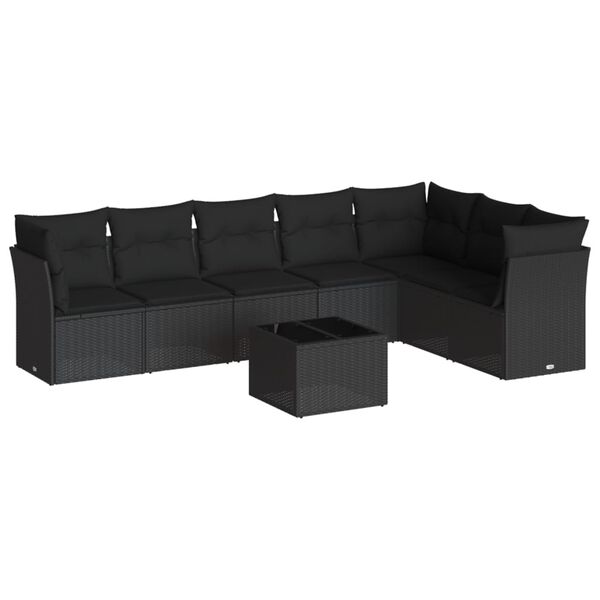 vidaXL 8 pcs conjunto sof&aacute;s de jardim com almofad&otilde;es vime PE preto