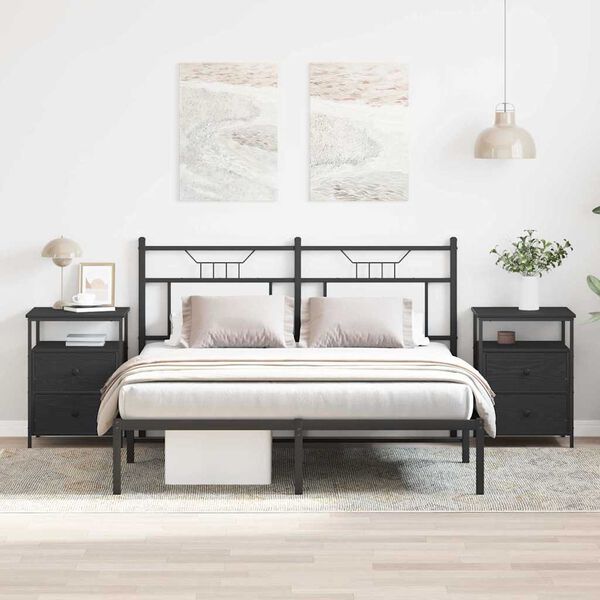 vidaXL Arm&aacute;rio de Cabeceira 2 pcs Carvalho Preto 34 x 35,5 x 50 cm