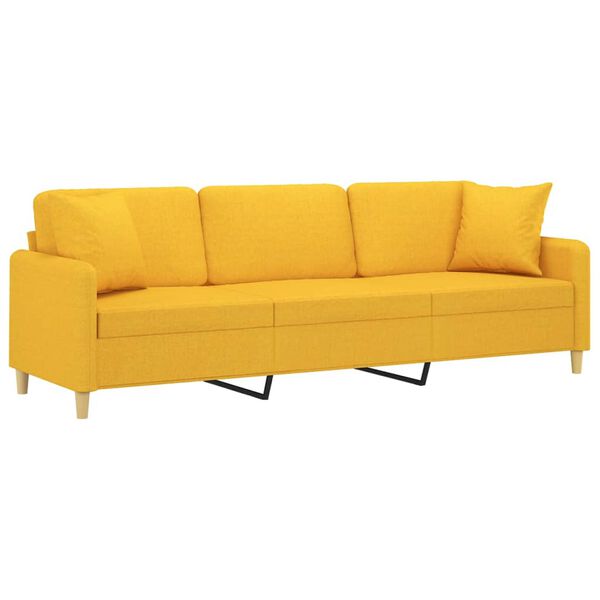 vidaXL Sof&aacute; 3 lug. c/ almofadas/almofad&otilde;es 210 cm tecido amarelo-claro
