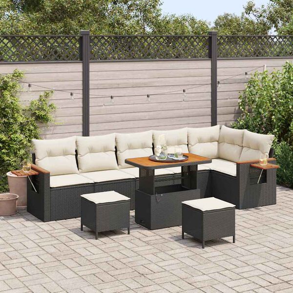 vidaXL Conjunto de Sof&aacute; de Jardim com almofada 9 pcs Preto e creme