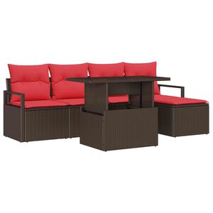 vidaXL Conjunto de Sof&aacute; de Jardim 6 pcs Marrom e Vermelho vime PE