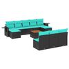 vidaXL Conjunto de sof&aacute; de jardim com 11 pe&ccedil;as e almofadas em rattan sint&eacute;tico preto