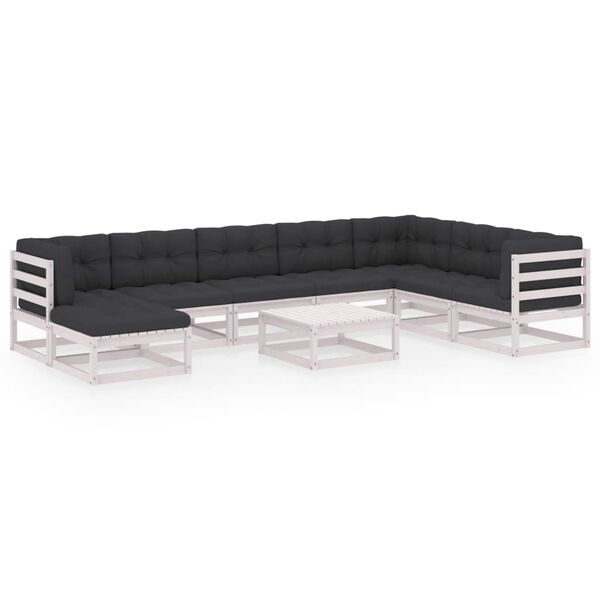 vidaXL 9 pcs conjunto lounge de jardim c/ almofad&otilde;es pinho maci&ccedil;o