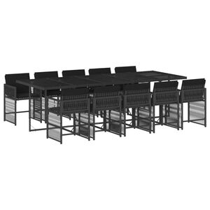 vidaXL 11 pcs conjunto de jantar p/ jardim c/ almofad&otilde;es vime PE preto