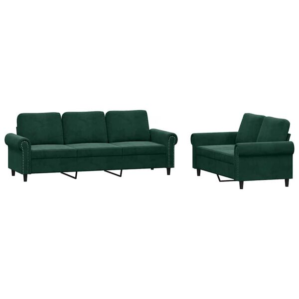 vidaXL 2 pcs conjunto de sof&aacute;s com almofad&otilde;es veludo verde-escuro