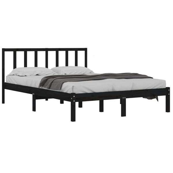 vidaXL Estrutura de cama casal 135x190 cm pinho maci&ccedil;o preto