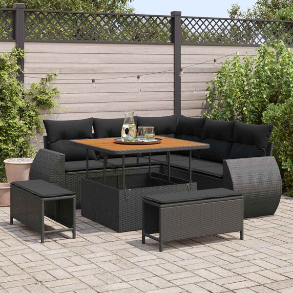 vidaXL Conjunto de Sof&aacute; de Jardim 8 pcs Preto vime PE