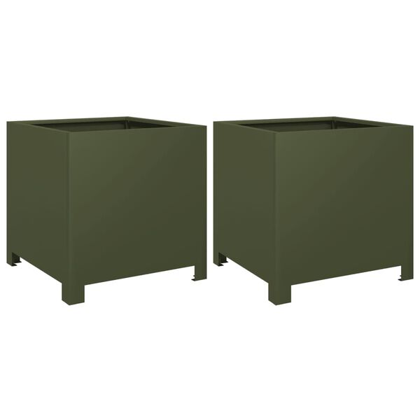 vidaXL Vaso/floreira de jardim 2 pcs 40x40x40 cm aço verde azeitona