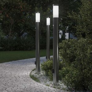 vidaXL Lumin&aacute;rias de balizamento com sensor e tomada, 3 pe&ccedil;as, 110 cm, a&ccedil;o inoxid&aacute;vel, IP44