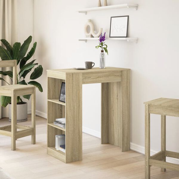 vidaXL Mesa de bar c/ prateleiras derivados de madeira carvalho sonoma