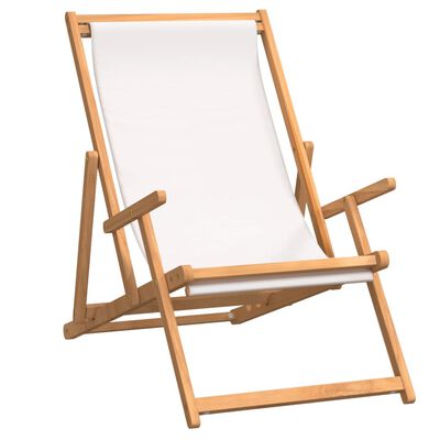 vidaXL Cadeira de praia dobrável madeira de teca maciça cor creme