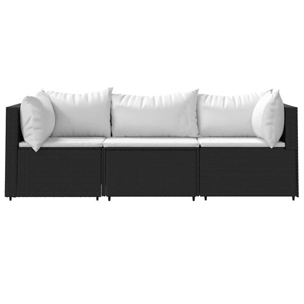 vidaXL 3 pcs conjunto lounge de jardim c/ almofadões vime PE preto