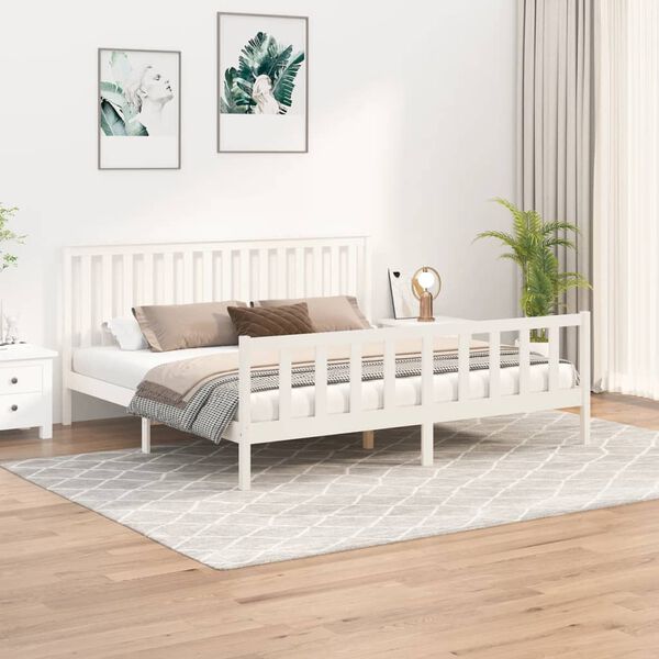 vidaXL Estrutura de cama c/ cabeceira 180x200 cm pinho maci&ccedil;o branco