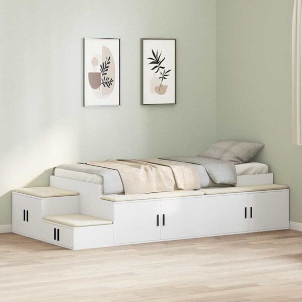 vidaXL Estrado de cama com arrumação Branco 90 cm Madeira processada