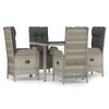 vidaXL 5 pcs conjunto de jantar p/ jardim c/ almofad&otilde;es vime PE cinza