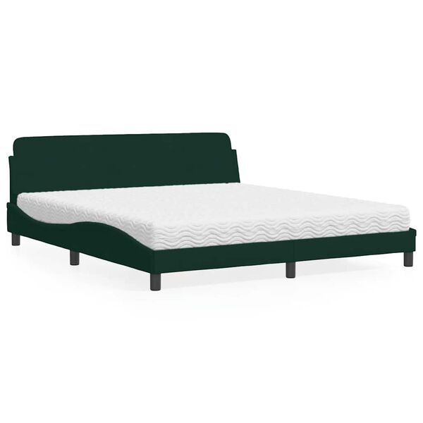 vidaXL Cama com colch&atilde;o Dover 180x200 cm veludo verde-escuro