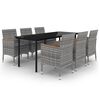 vidaXL 7 pcs conjunto de jantar p/ jardim c/ almofad&otilde;es vime PE/vidro