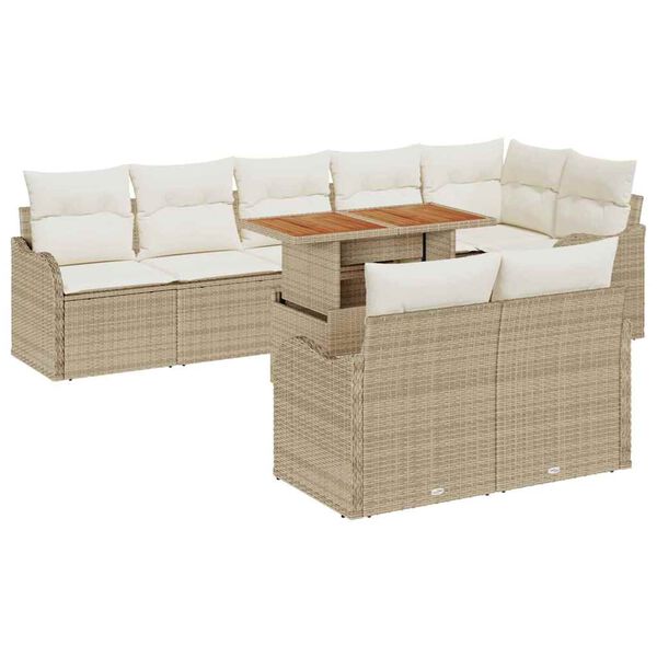 vidaXL Conjunto de Sof&aacute; de Jardim 9 pcs Bege Rattan Sint&eacute;tico