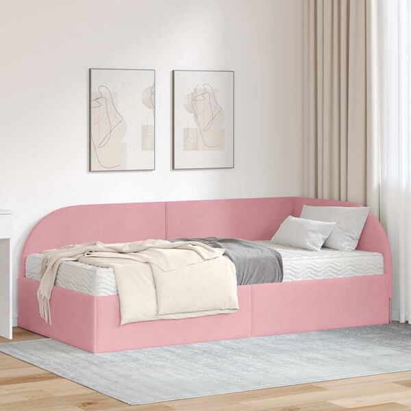 vidaXL Estrutura de Cama de Canto com Colch&atilde;o Manual 2 pcs Rosa Veludo