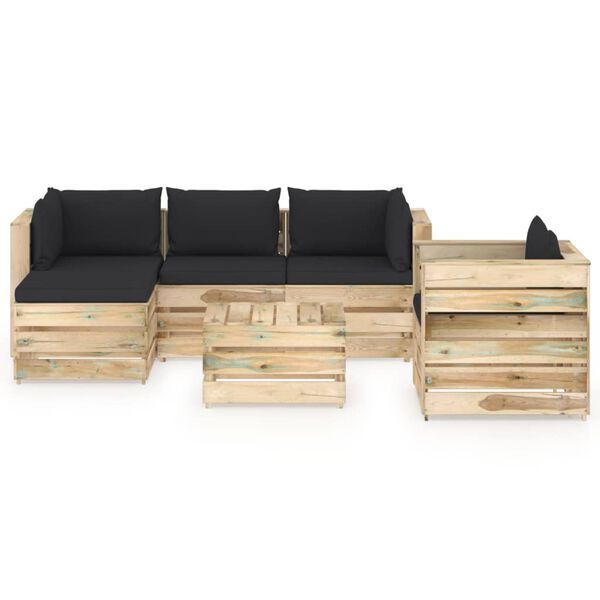 vidaXL 6 pcs conj. lounge jardim c/ almofad&otilde;es madeira impreg. verde