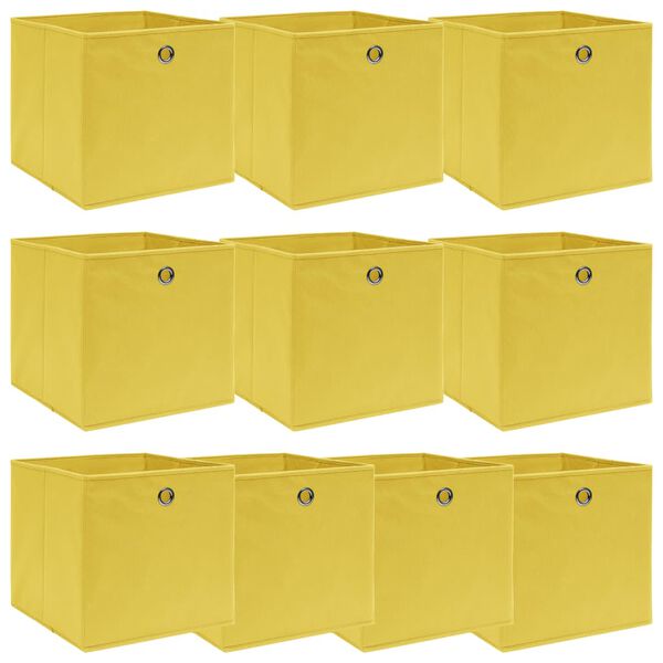 vidaXL Caixas de arrumação 10 pcs 32x32x32 cm tecido amarelo