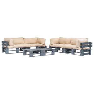 vidaXL Conj. lounge de paletes 6 pcs com almofad&otilde;es cor areia madeira