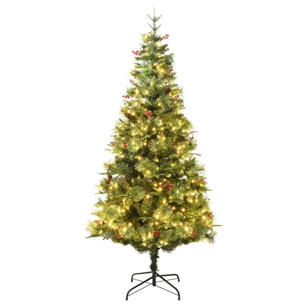 vidaXL &Aacute;rvore de Natal com pinhas pr&eacute;-iluminada 195 cm PVC e PE verde