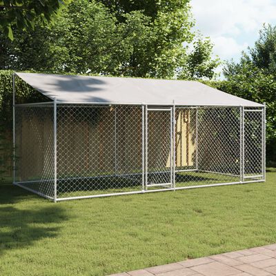 vidaXL Jaula para cão com telhado/portas 4x2x2 m aço galvanizado cinza