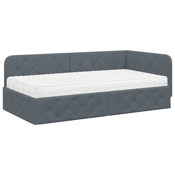 vidaXL Estrutura de Cama de Canto Cinza Escuro 90 x 200 cm Veludo