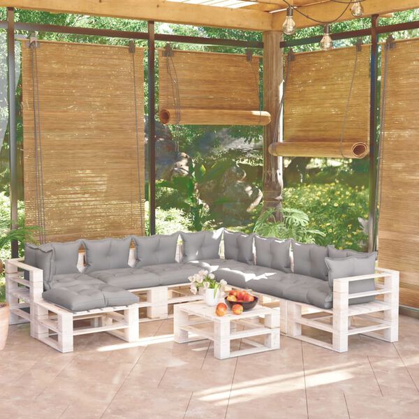 vidaXL Conjunto lounge de paletes p/ jardim 9 pcs c/ almofad&otilde;es pinho