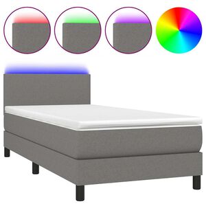 vidaXL Cama box spring c/ colch&atilde;o e LED 80x200 cm tecido cinza-escuro