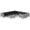 vidaXL 9 pcs conj. lounge jardim c/ almofad&otilde;es vime PE cinzento-escuro