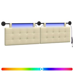 vidaXL Cabeceira suspensa Com luz LED Creme Couro Sint&eacute;tico