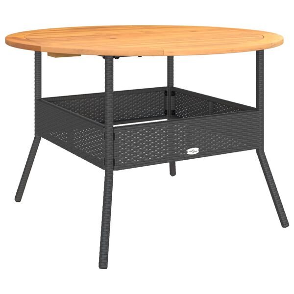 vidaXL Mesa de jardim com tampo de acácia Ø110x71 cm vime PE preto