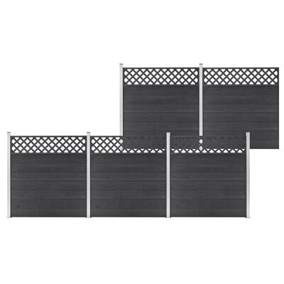 vidaXL Conjunto painéis vedação 5 quadrados 872x185 cm WPC cinzento