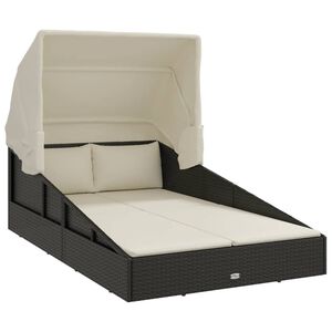 vidaXL Espregui&ccedil;adeira c/ teto dobr&aacute;vel 200x114x128 cm vime PE preto