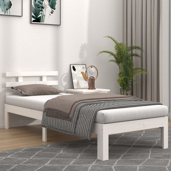 vidaXL Estrutura de cama 100x200 cm madeira maci&ccedil;a branco