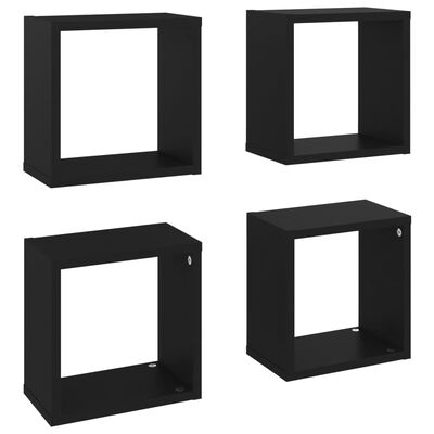 vidaXL Prateleiras de parede em forma de cubo 4 pcs 26x15x26 cm preto