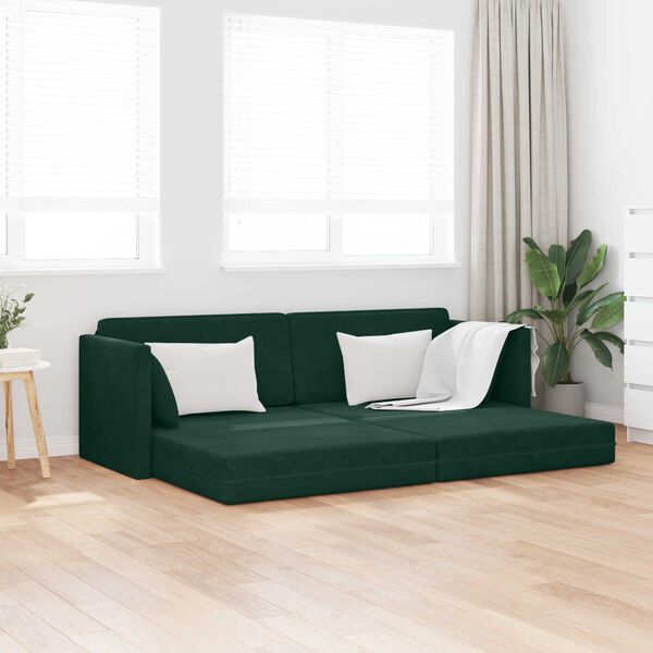 vidaXL Sof&aacute;-cama de ch&atilde;o 200cm Verde Escuro Veludo