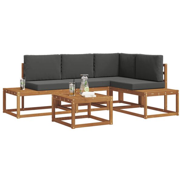 vidaXL Conjunto de Sof&aacute;s para Exterior 5 Pe&ccedil;a Natural e Antracite