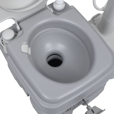 vidaXL Conjunto sanita portátil com lavatório para campismo cinzento