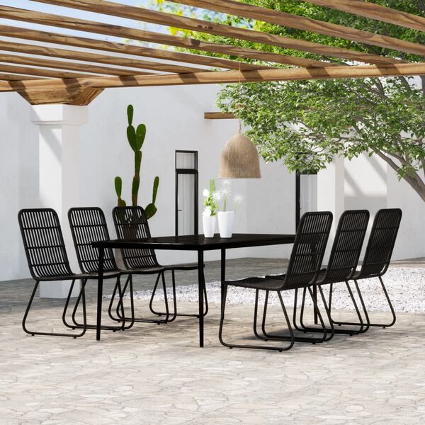 vidaXL 7 pcs conjunto de jantar para jardim preto