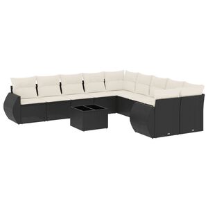 vidaXL 11 pcs conjunto sof&aacute;s de jardim c/ almofad&otilde;es vime PE preto