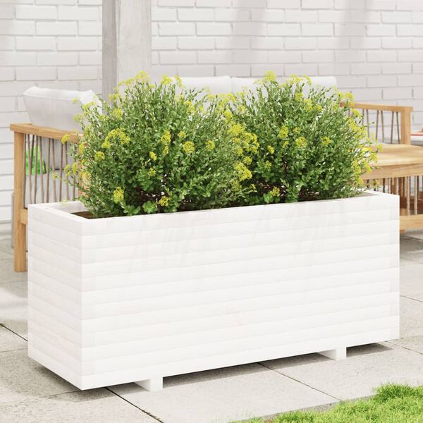 vidaXL Vaso/floreira de jardim 110x40x49,5 cm pinho maciço branco