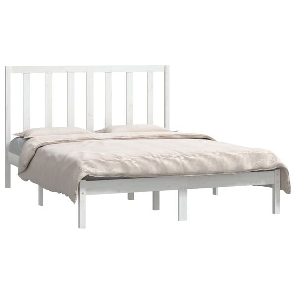 vidaXL Cama sem colch&atilde;o 140x190 cm madeira de pinho maci&ccedil;a branco