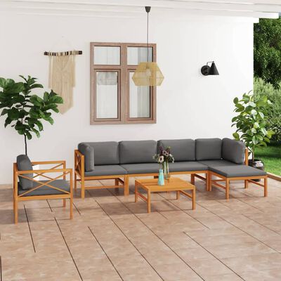 vidaXL 7 pcs conj. lounge de jardim + almofadões cinzentos teca maciça